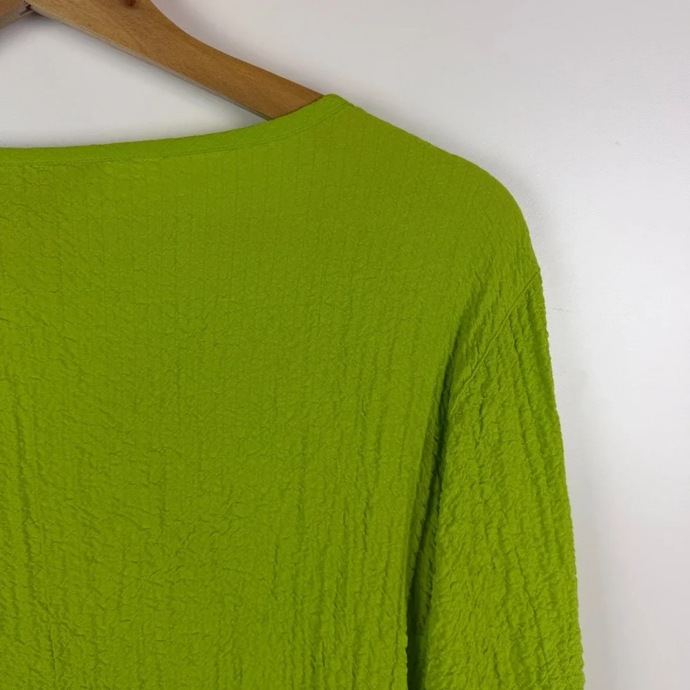 Ali Miles Womens Lime Green Textured Button Accent Roll Tab Sleeve Tunic Top L - Picture 3 of 9